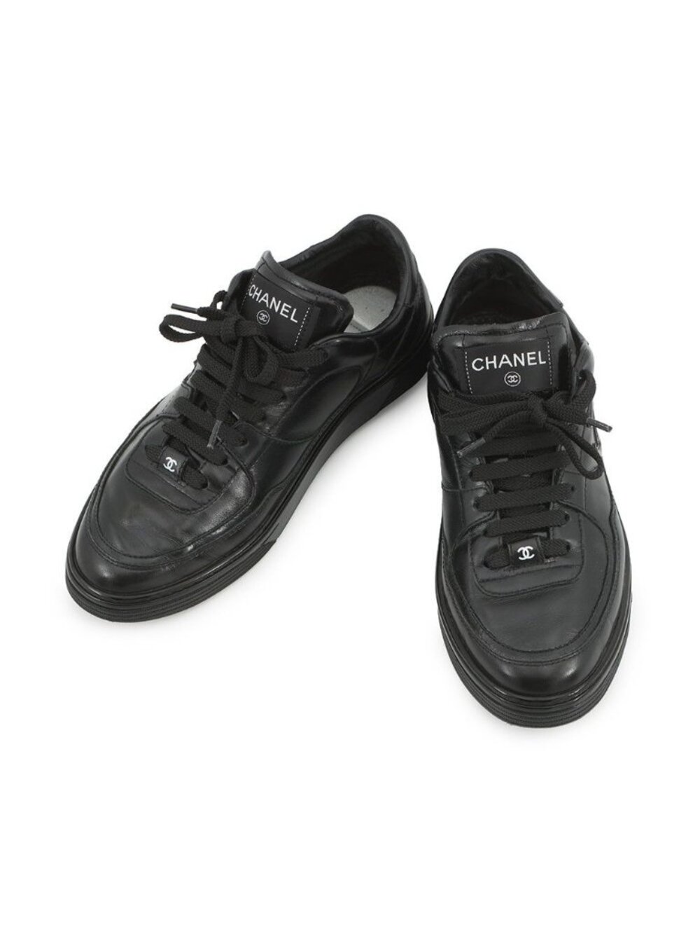Chanel Sneakers CC Logo 38 Calfskin Shoes Black - Picture 1 of 10